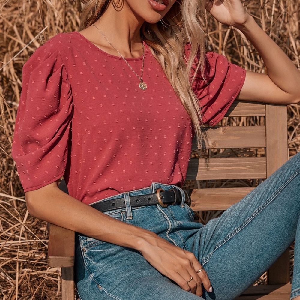 SHEIN Pink Puff Sleeve Blouse Relaxed Fit